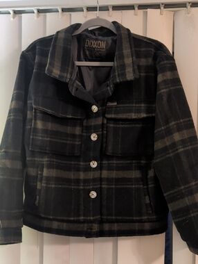 Women's Large DIXXON Black and Olive Plaid Flannel Jacket